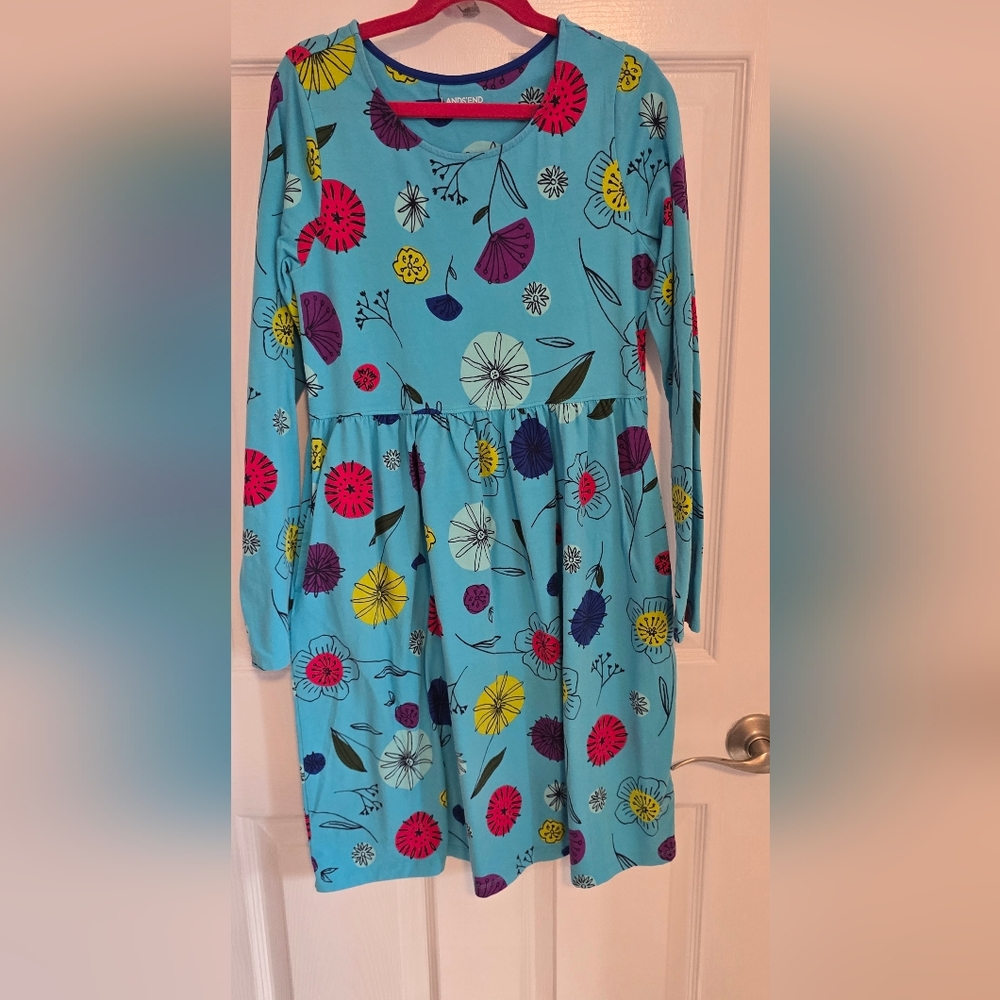 Floral Long Sleeve Kids Dress - Blue and Multicolor